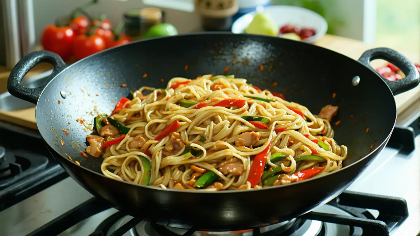 Wok de nouilles aux légumes à la chinoise